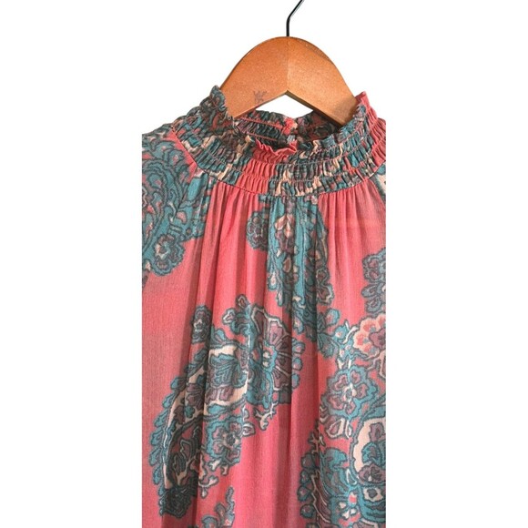 Free People Moonstruck Dress Womens Medium Red Paisley Print Long Sleeve Sheer - Picture 2 of 6